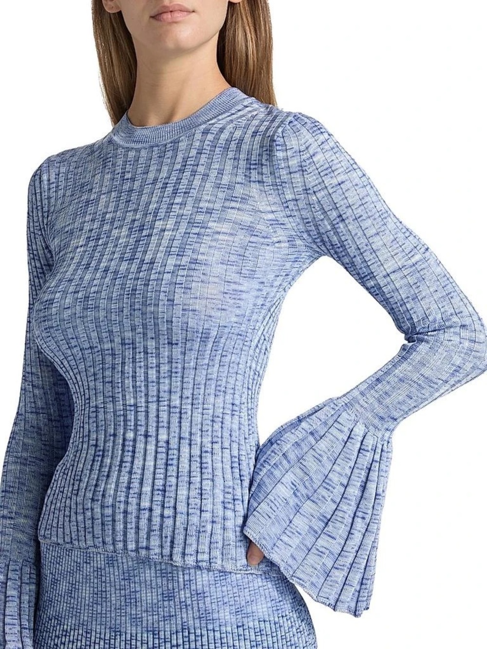 Zimmermann Ribbed Tee Bell Sleeves Mouline Ribbed-knit Jumper In Blue